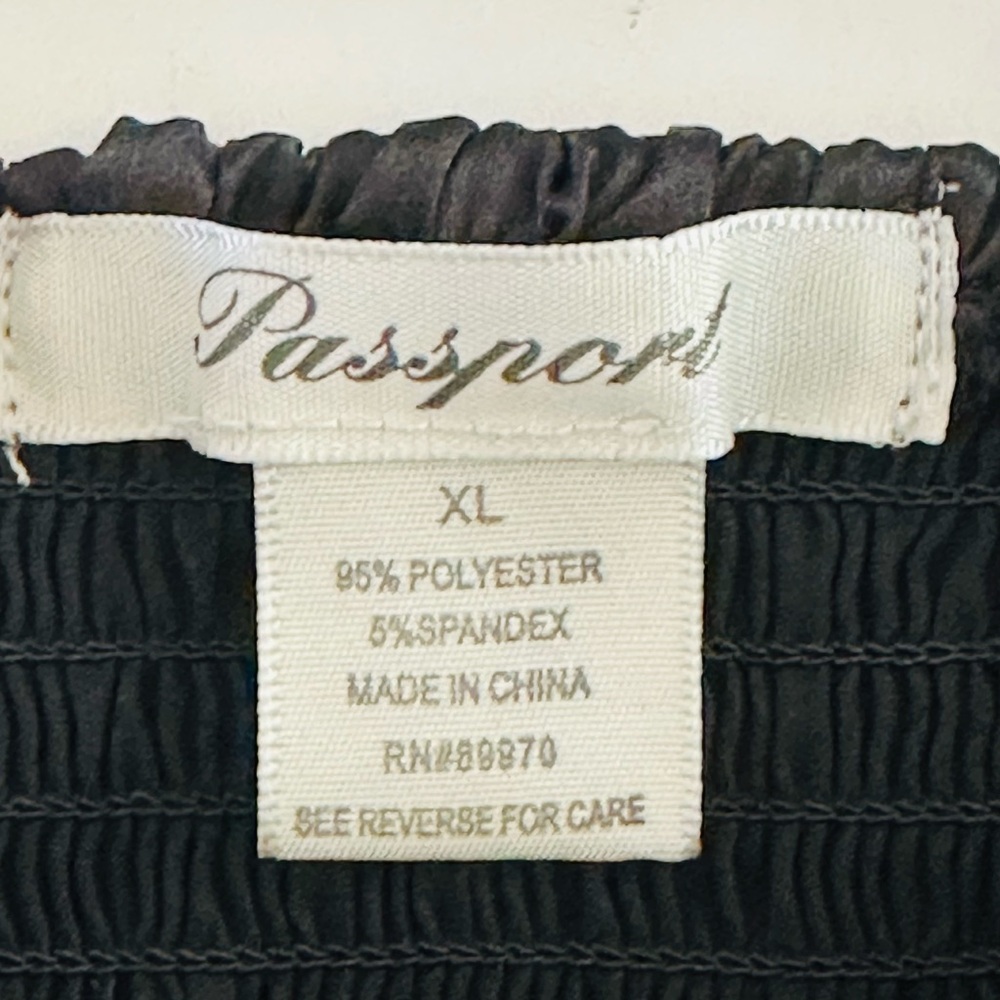 Passport Black Satin Ruched Front Balloon Sleeve Crop Y2K Top size XL - Picture 2 of 7
